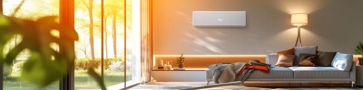 Un climatiseur compact et moderne rafraîchit un petit studio.