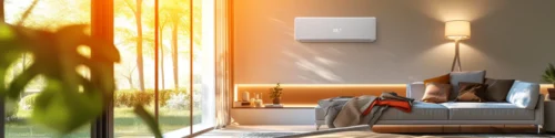 Un climatiseur compact et moderne rafraîchit un petit studio.